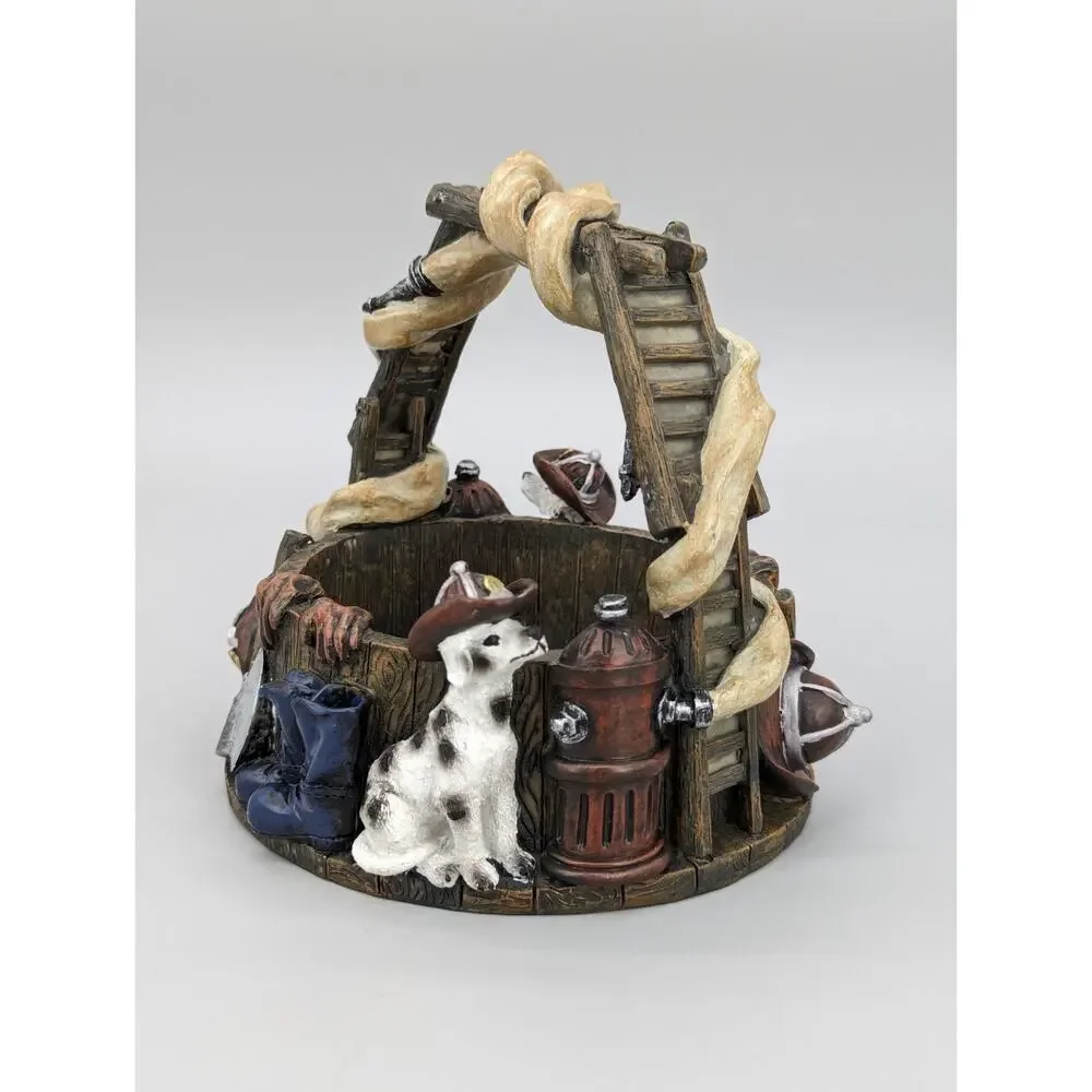 Decorative Firehouse Dalmation Fireman Ladder Hose Basket Handle Resin 5.25